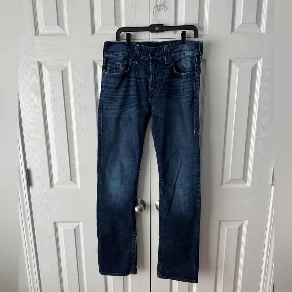 True Religion Ricky Relaxed Straight Dark Blue Denim Jeans Size 32